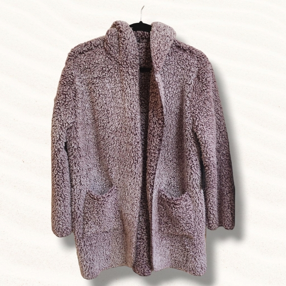 Aria & Clara Oversized Hooded Teddy Sherpa Jacket Coatigan Dk Plum Size MEDIUM - Picture 3 of 10